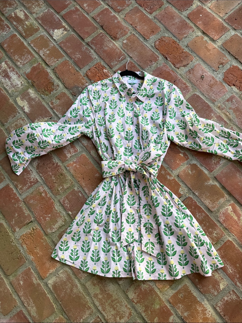UNTUCKit White Shirt with Green and Yellow Floral Print